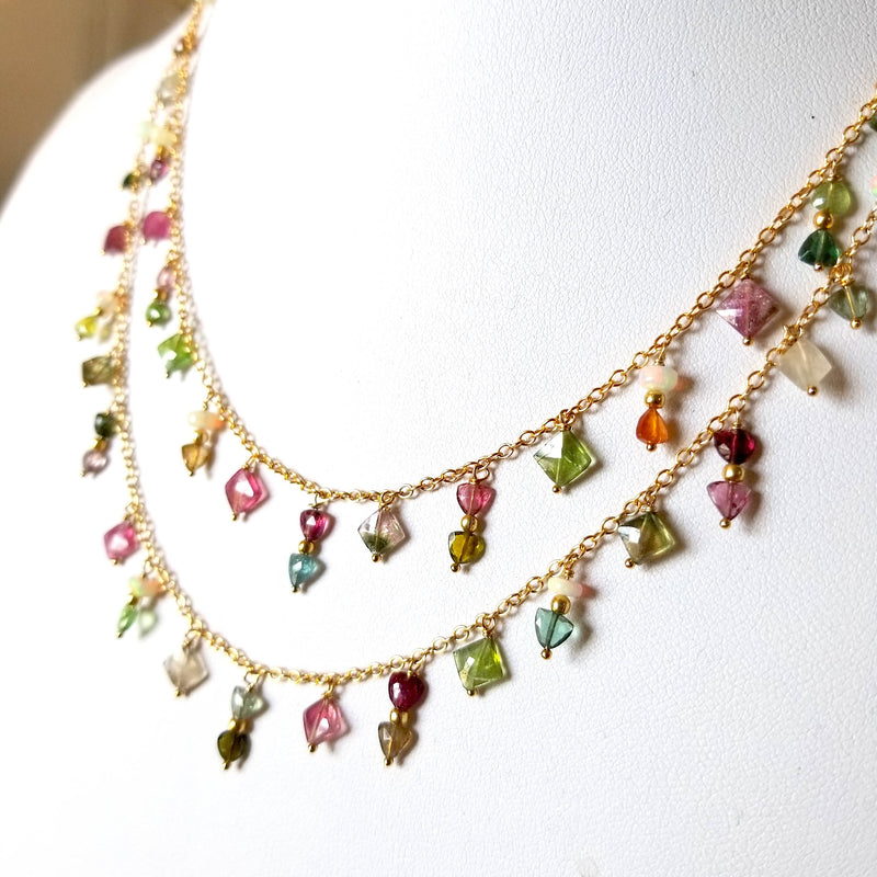 Art Nouveau 14K Yellow Gold Opal & Pink Tourmaline Festoon Necklace - Ruby  Lane