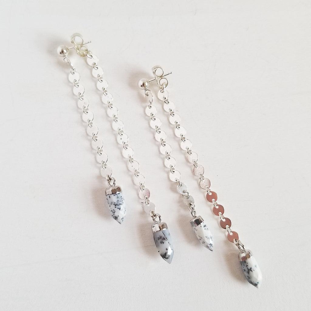 Spike Swinger Earrings - Dendrite Opal - Silver