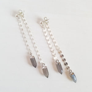 Spike Swinger Earrings - Gray Moonstone - Silver